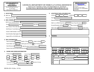 Document preview: Form DENR-GW-1S Water Well Registration Short Form - Louisiana