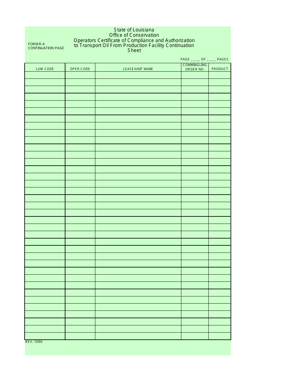 Form R-4 Operators Certificate of Compliance and Authorization to Transport Oil From Production Facility - Louisiana, Page 2