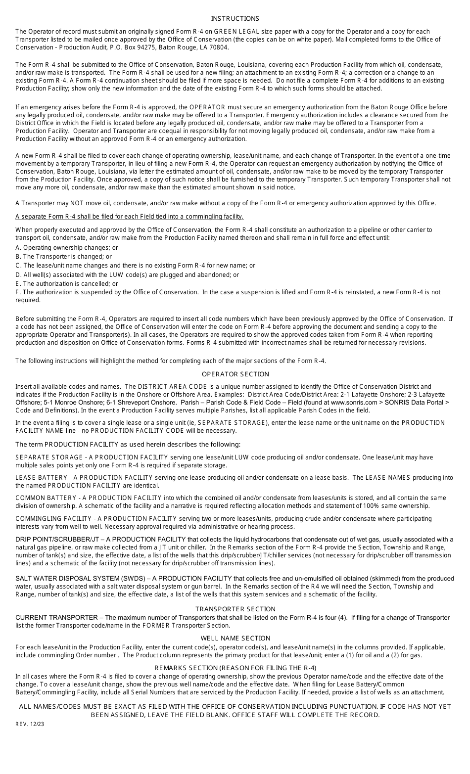 Form R-4 Operators Certificate of Compliance and Authorization to Transport Oil From Production Facility - Louisiana, Page 3