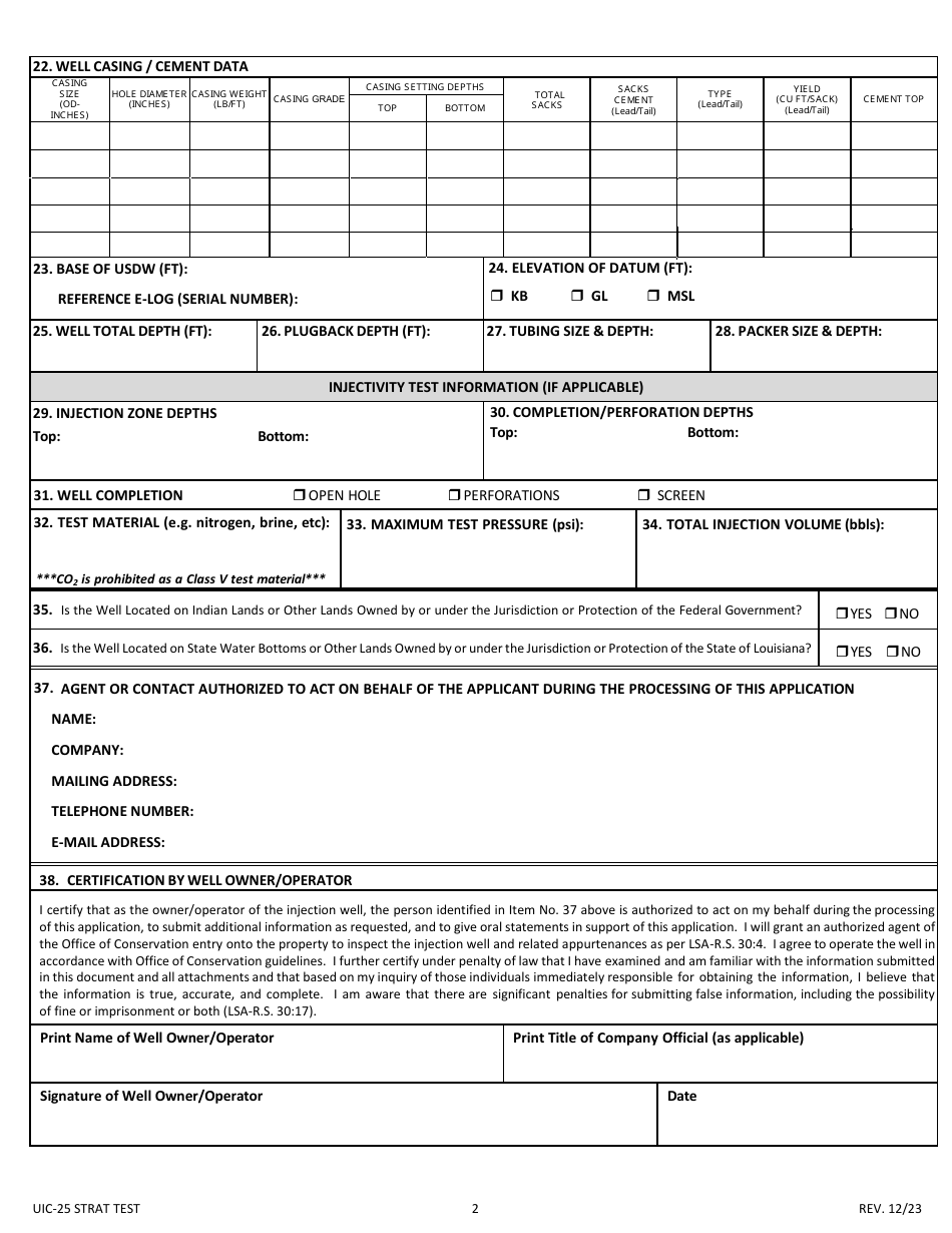 Form UIC-25 STRAT TEST Class V Strat Test Well Permit Application - Louisiana, Page 2