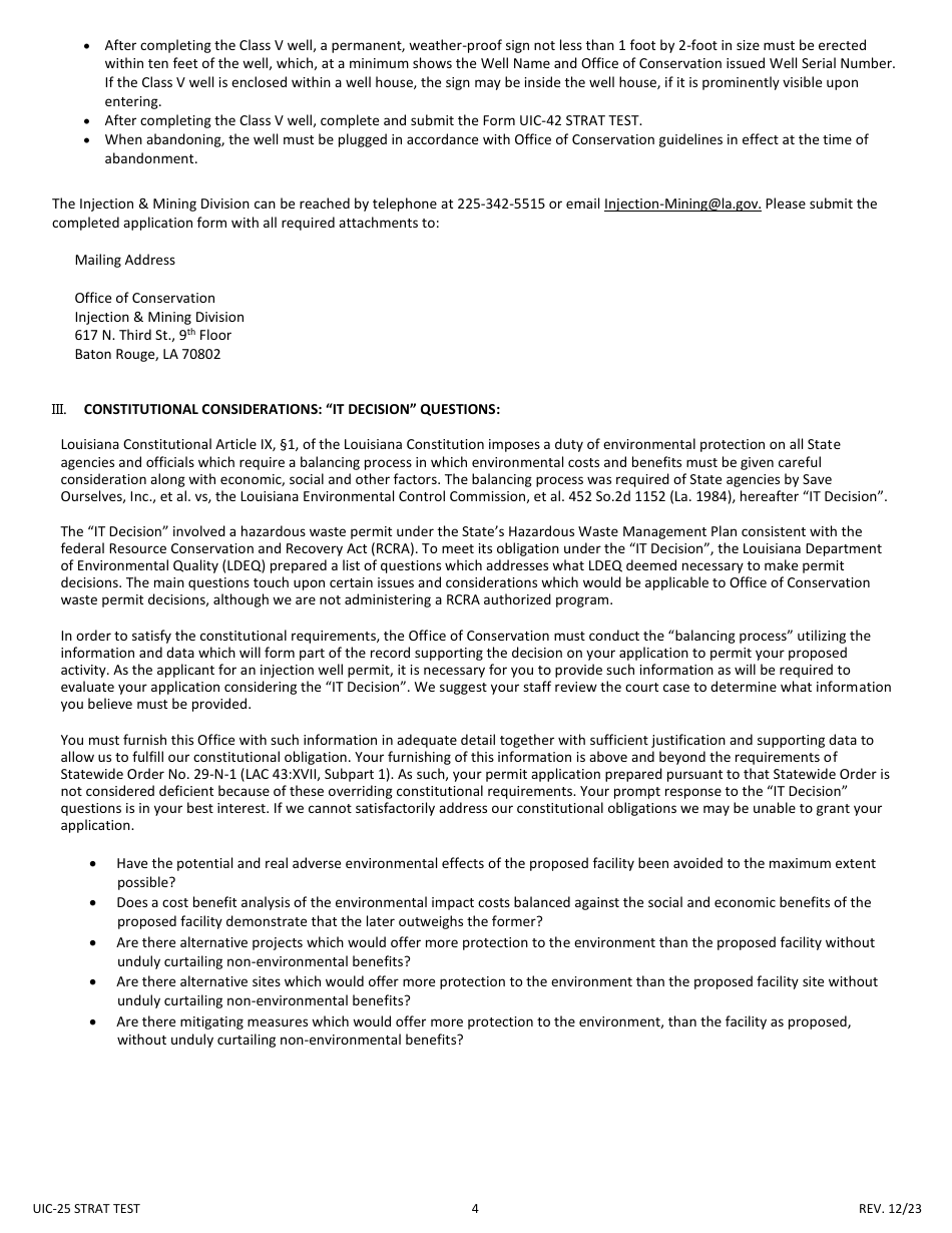 Form UIC-25 STRAT TEST Class V Strat Test Well Permit Application - Louisiana, Page 4