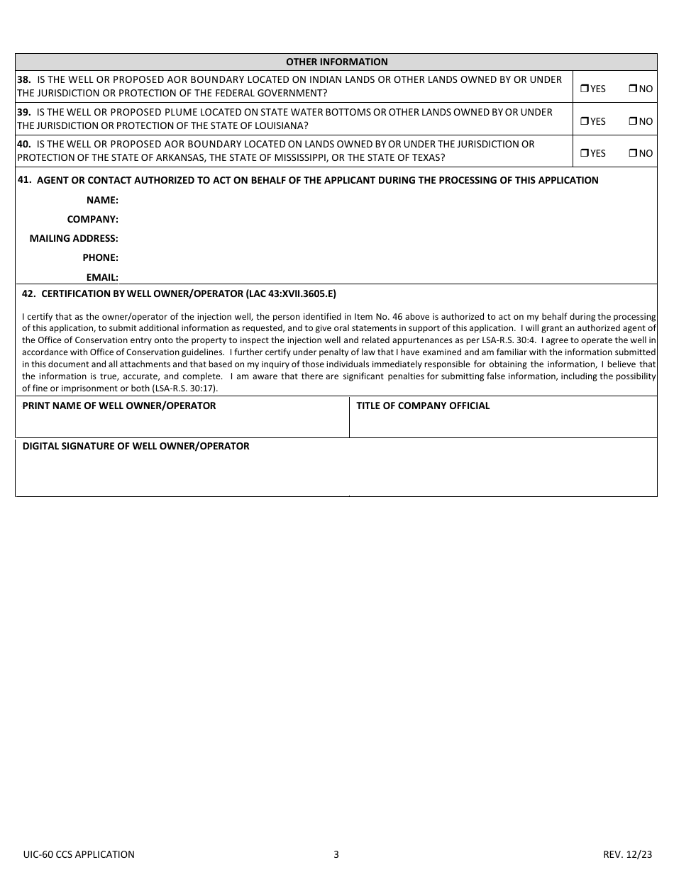 Form UIC-60 CCS Class VI Well Permit Application - Louisiana, Page 3