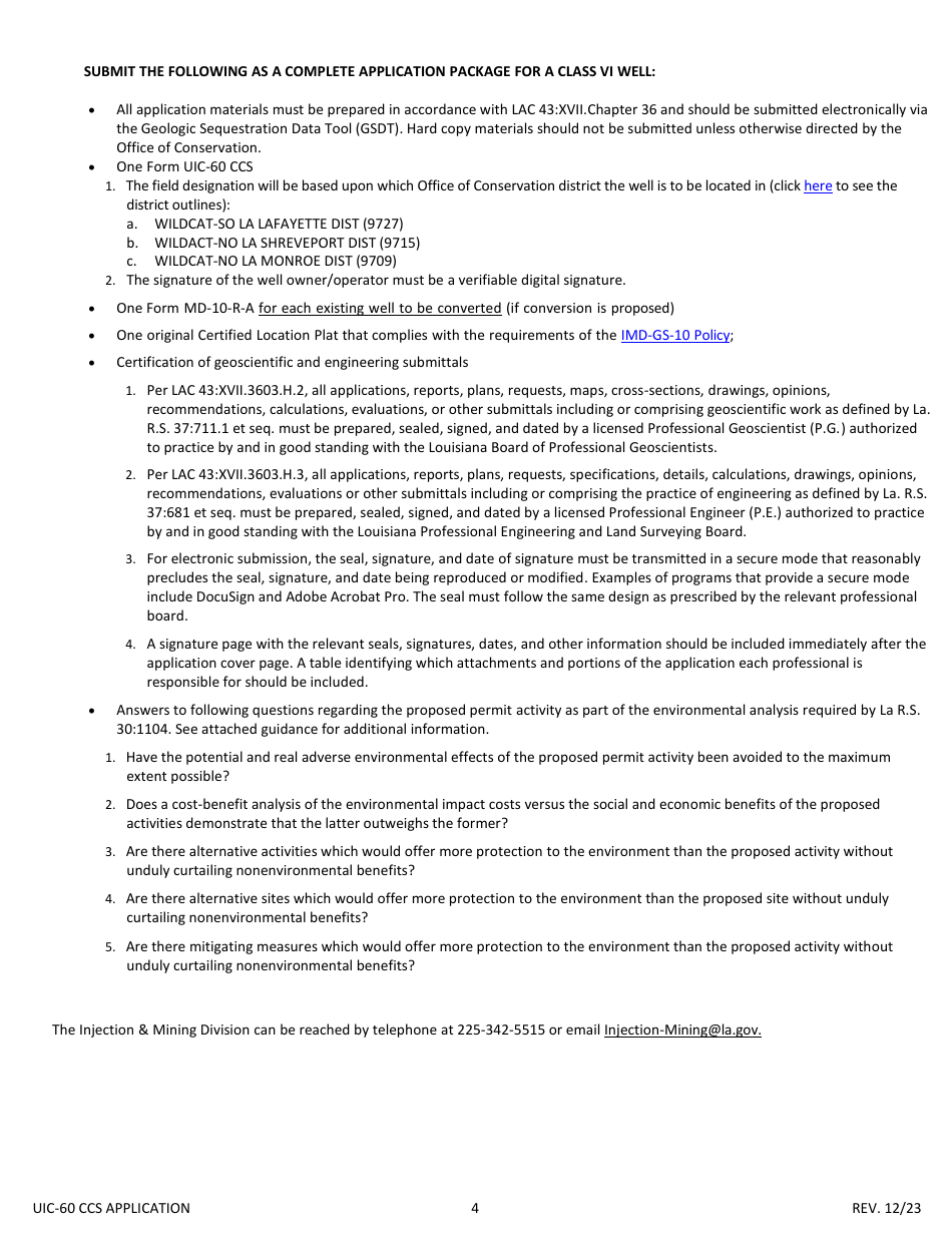 Form UIC-60 CCS Class VI Well Permit Application - Louisiana, Page 4