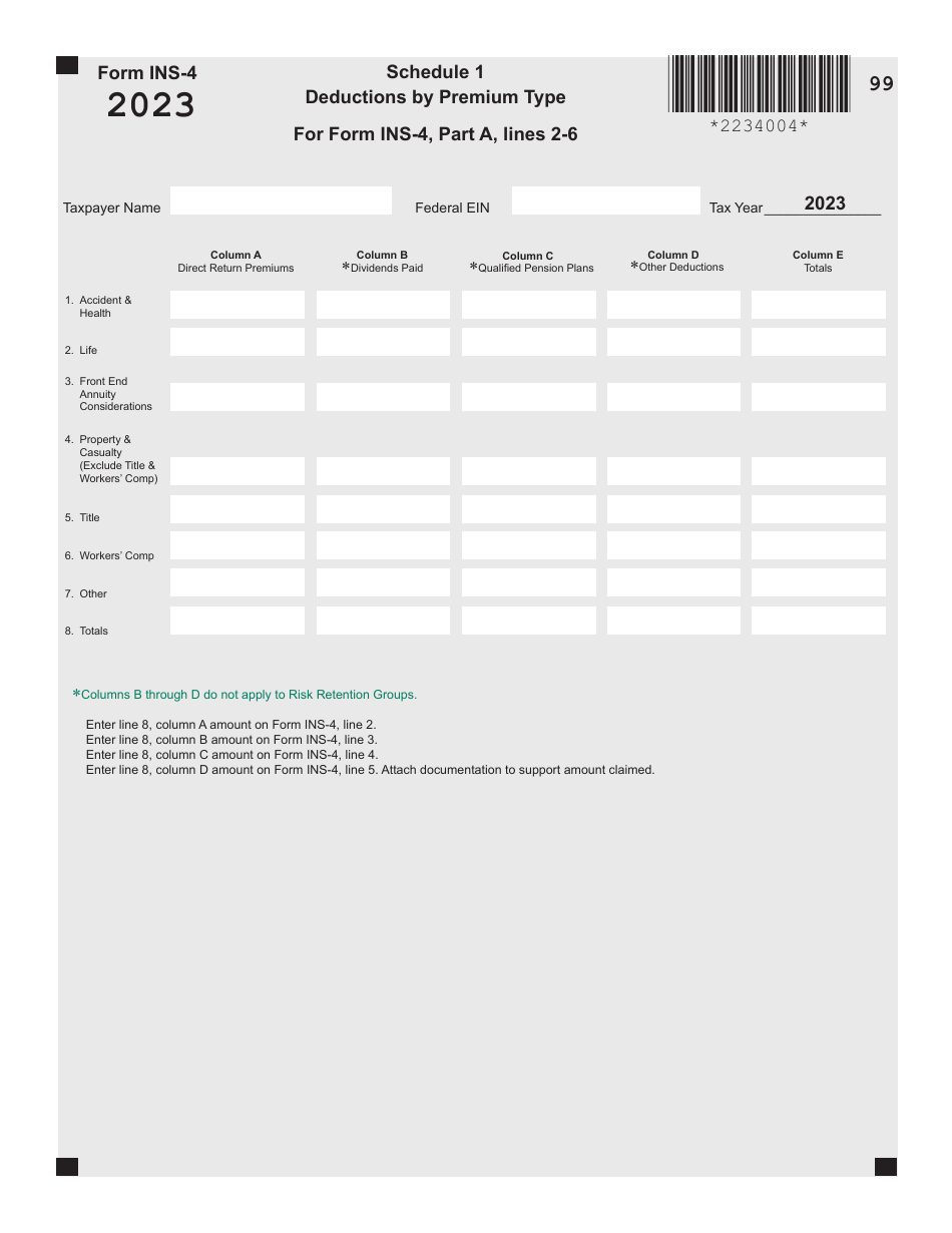 Form INS-4 Insurance Premiums Tax Return - Maine, Page 4