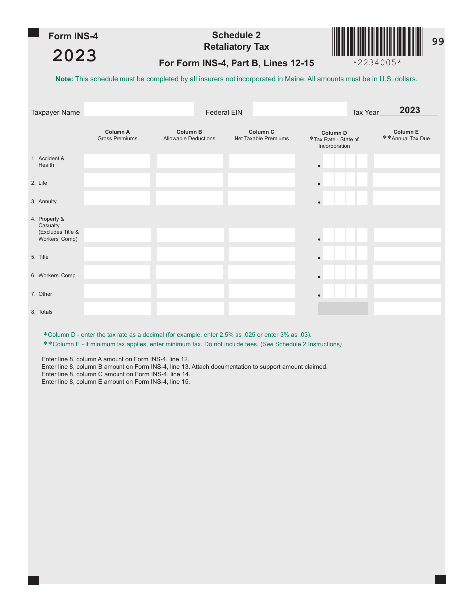 Form INS-4 Insurance Premiums Tax Return - Maine, Page 5