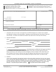 Document preview: Form RI-RE005 Stipulation and Order Approving Official Court Reporter Pro Tempore - County of Riverside, California