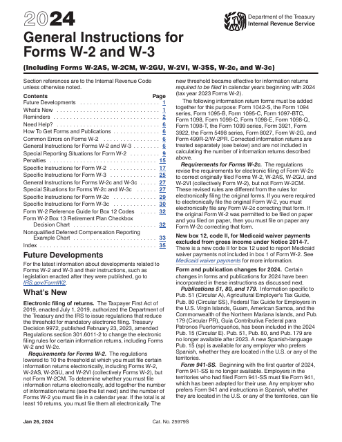 Instructions for IRS Form W-2, W-3, 2024