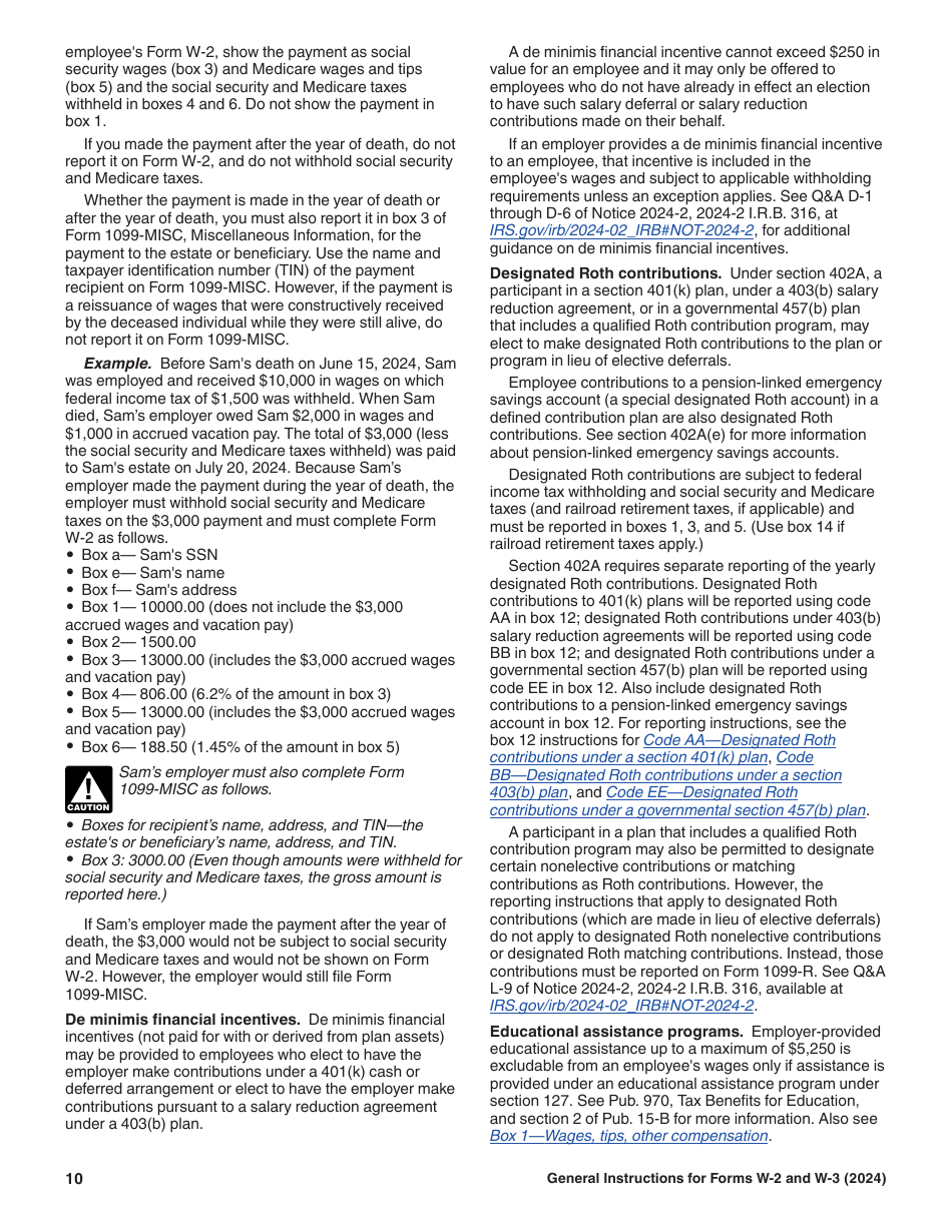 Instructions for IRS Form W-2, W-3, Page 10