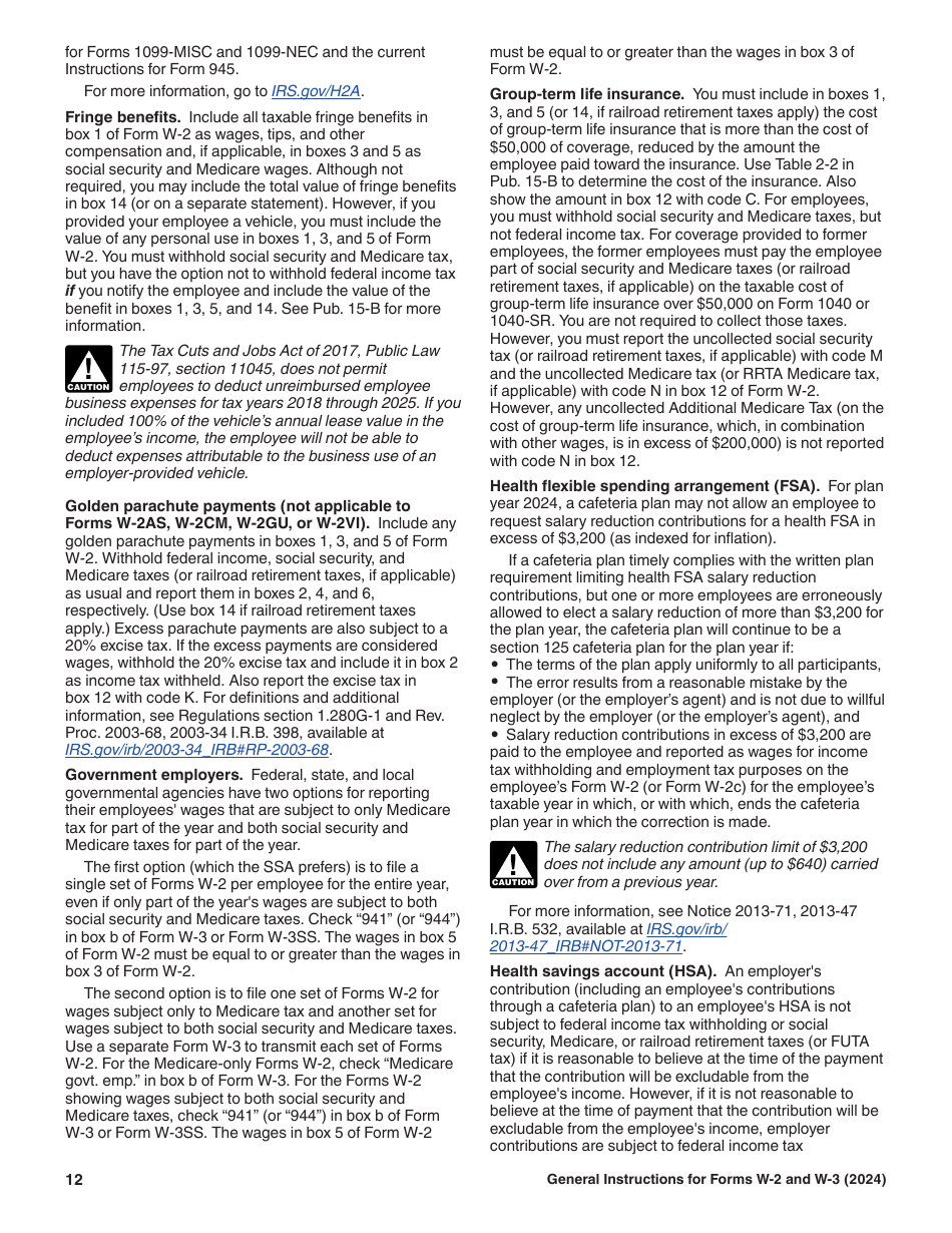 Instructions for IRS Form W-2, W-3, Page 12