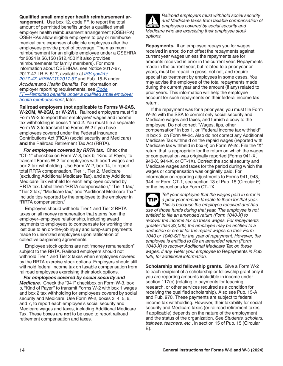 Instructions for IRS Form W-2, W-3, Page 14