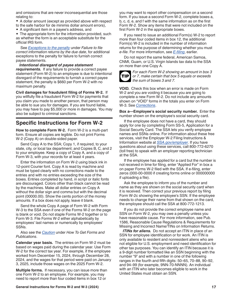 Instructions for IRS Form W-2, W-3, Page 17