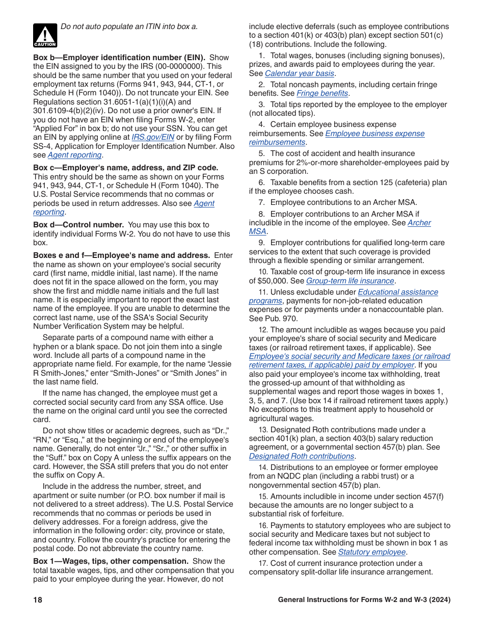 Instructions for IRS Form W-2, W-3, Page 18