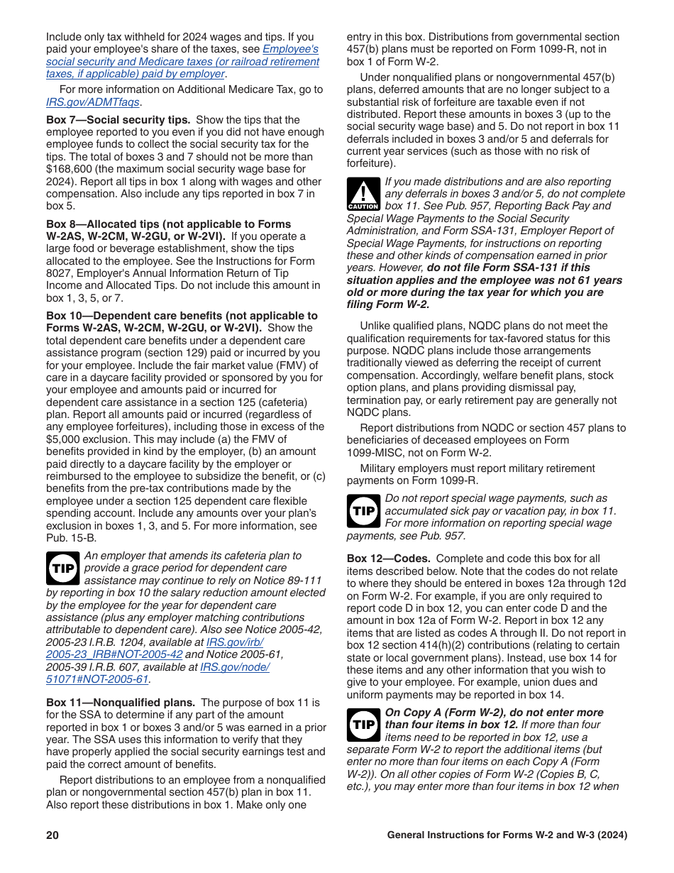 Instructions for IRS Form W-2, W-3, Page 20