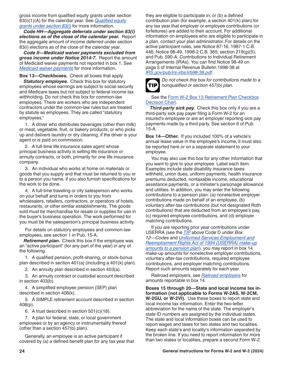 Instructions for IRS Form W-2, W-3, Page 24