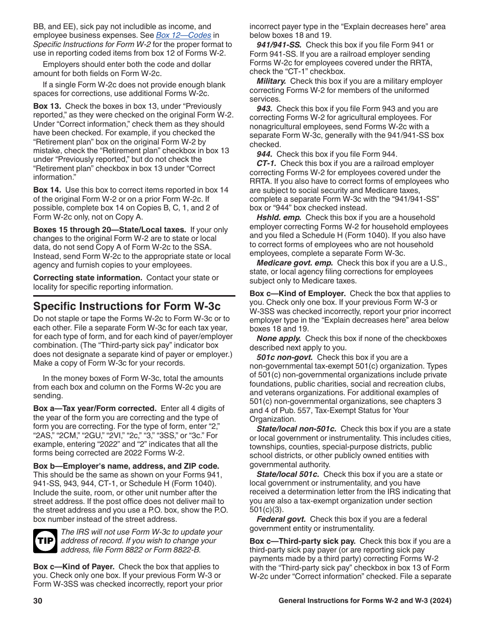 Instructions for IRS Form W-2, W-3, Page 30
