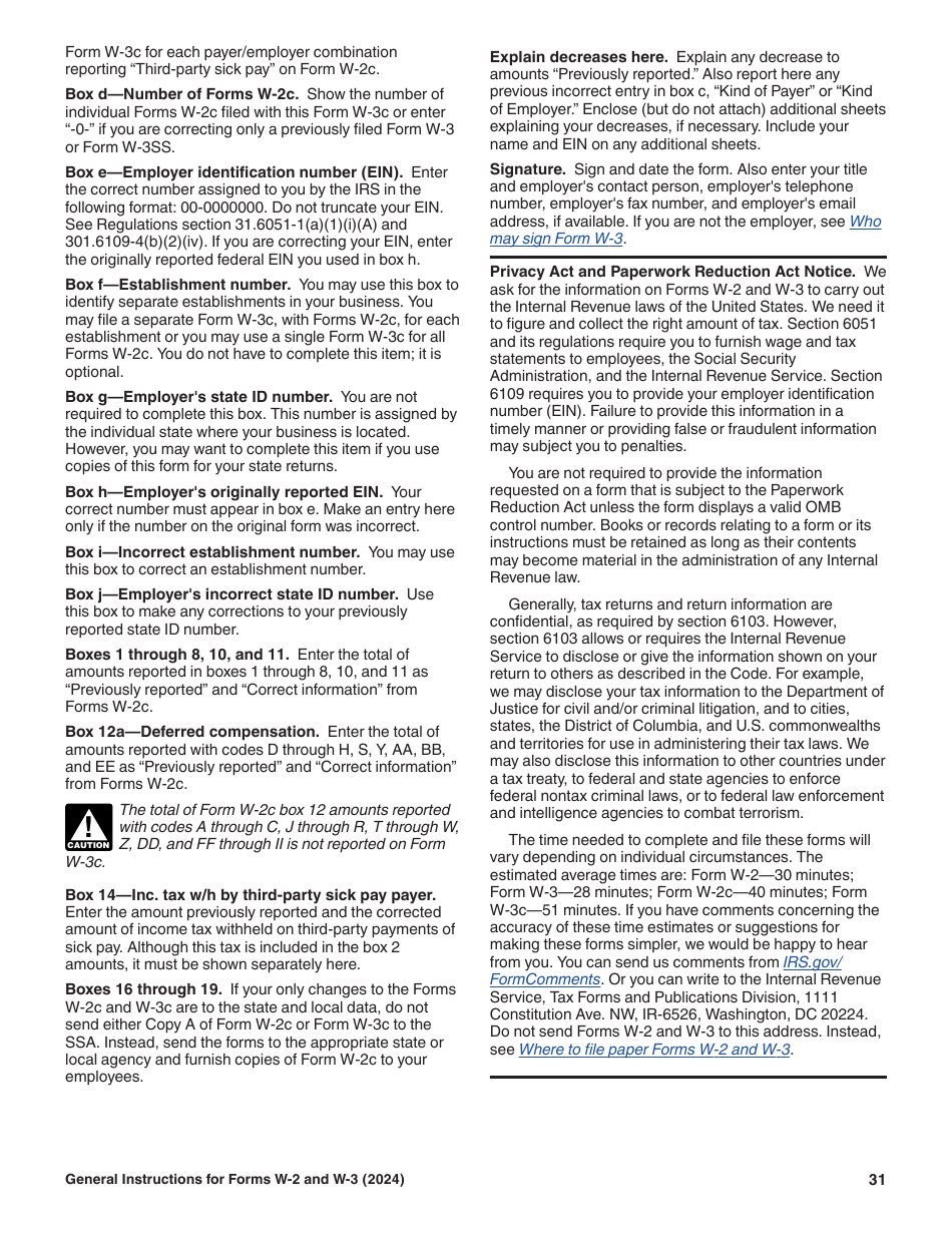 Instructions for IRS Form W-2, W-3, Page 31