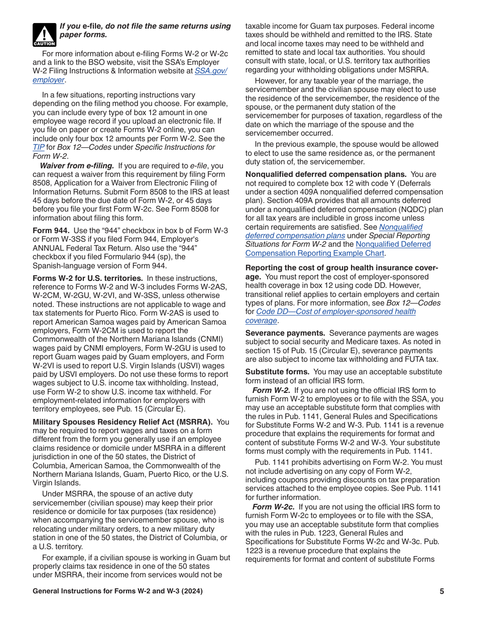 Instructions for IRS Form W-2, W-3, Page 5