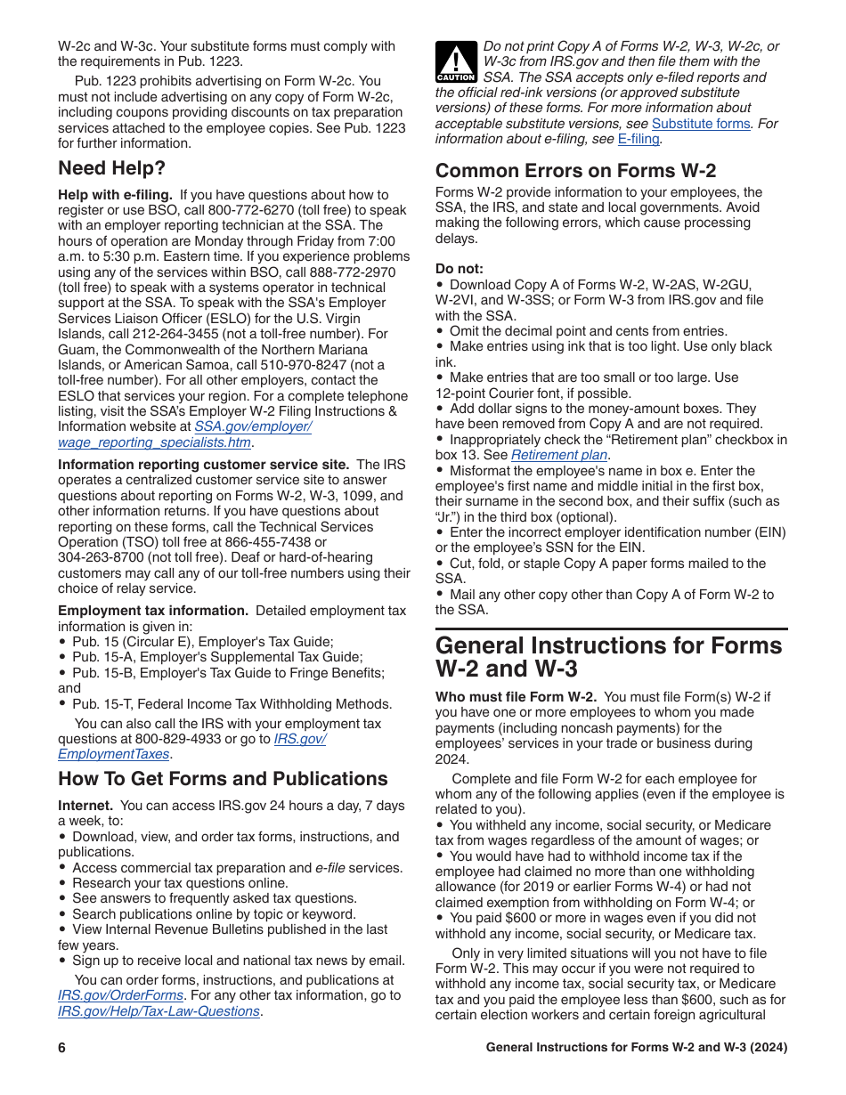 Instructions for IRS Form W-2, W-3, Page 6