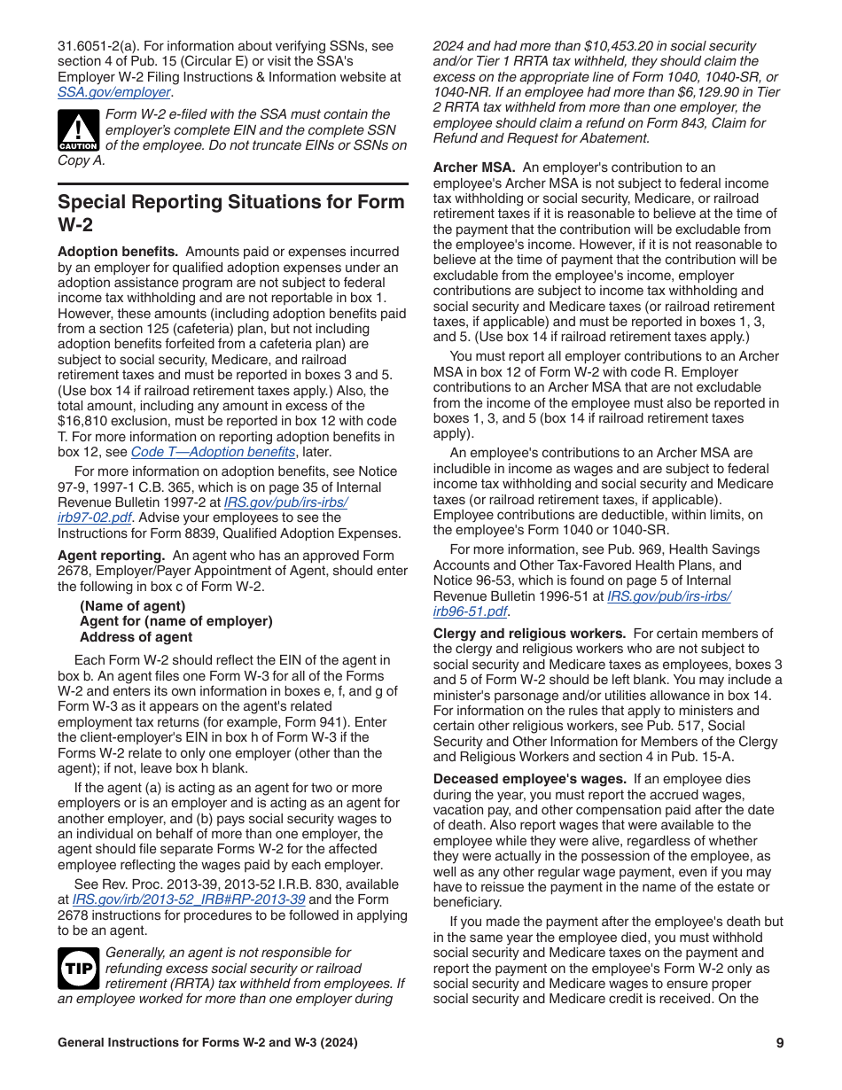 Instructions for IRS Form W-2, W-3, Page 9