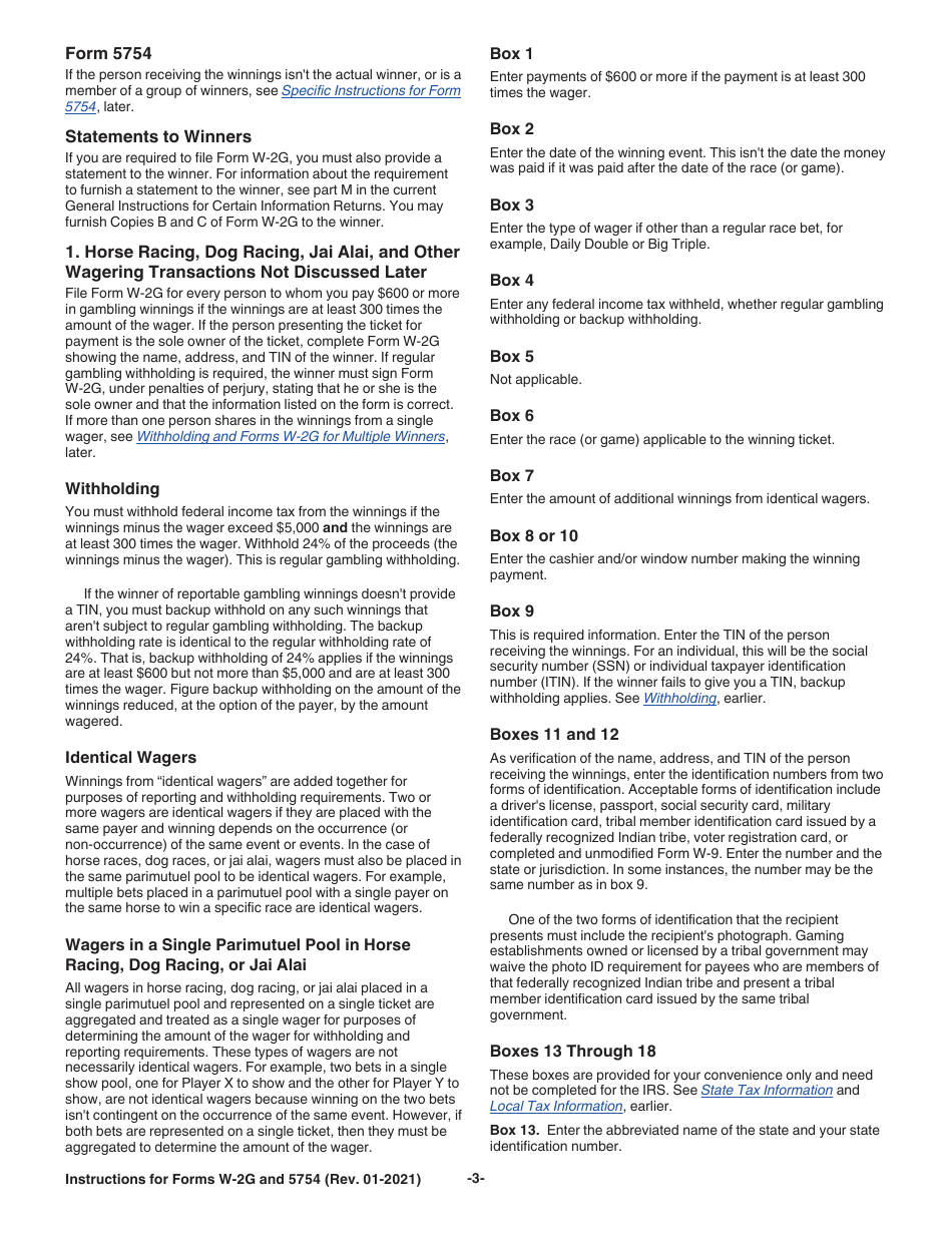 Instructions for IRS Form W-2G, 5754, Page 3