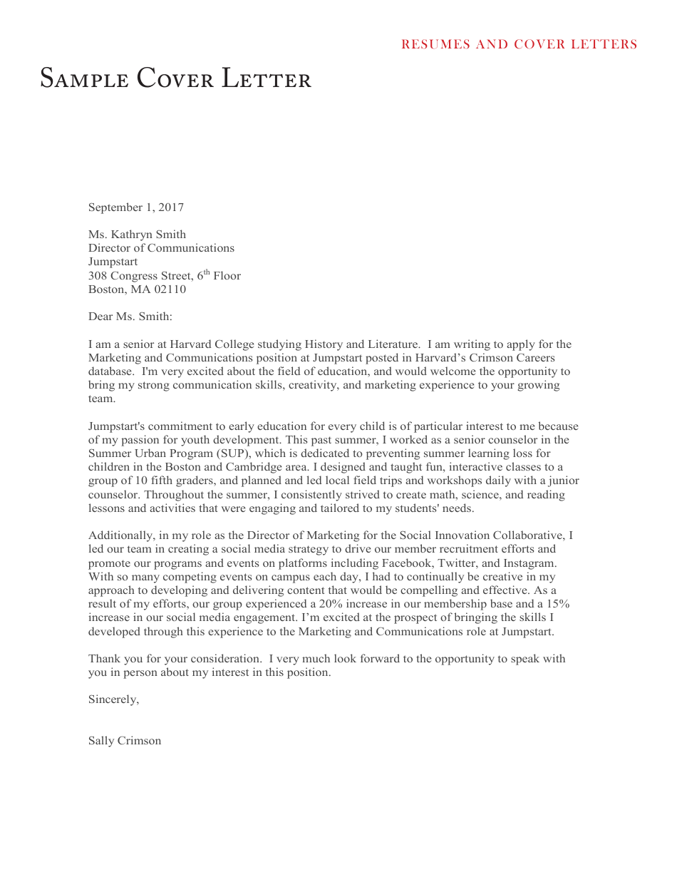 resumes and cover letters harvard university