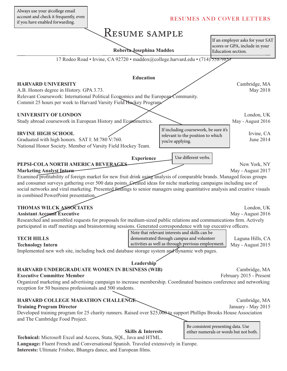 Resumes And Cover Letters - Harvard University Download Printable PDF ...