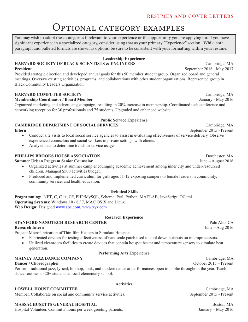 resumes and cover letters harvard extension school