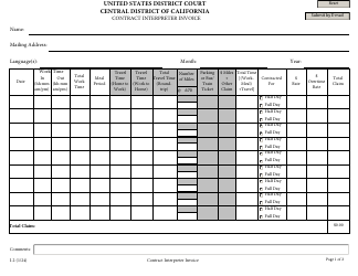 Document preview: Form I-2 Contract Interpreter Invoice - California