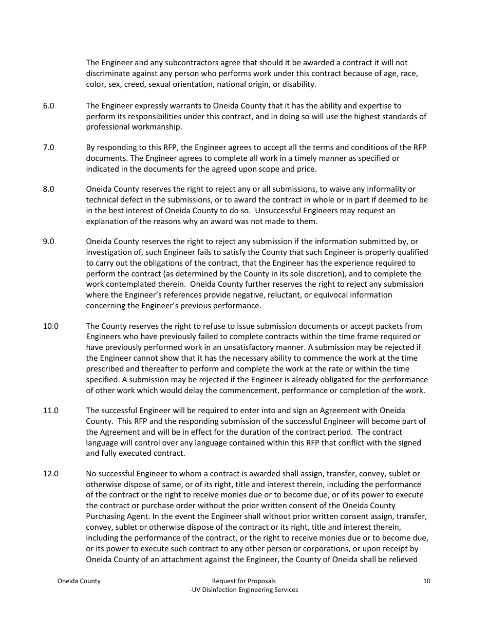 Request for Proposals - Uv Disinfection Engineering Services - Oneida County, New York, Page 10