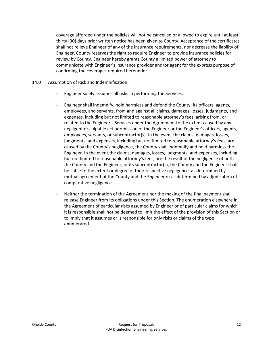 Request for Proposals - Uv Disinfection Engineering Services - Oneida County, New York, Page 12