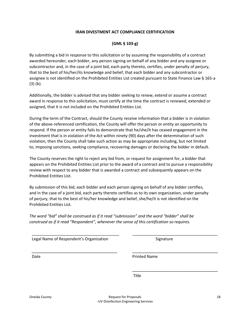 Request for Proposals - Uv Disinfection Engineering Services - Oneida County, New York, Page 18