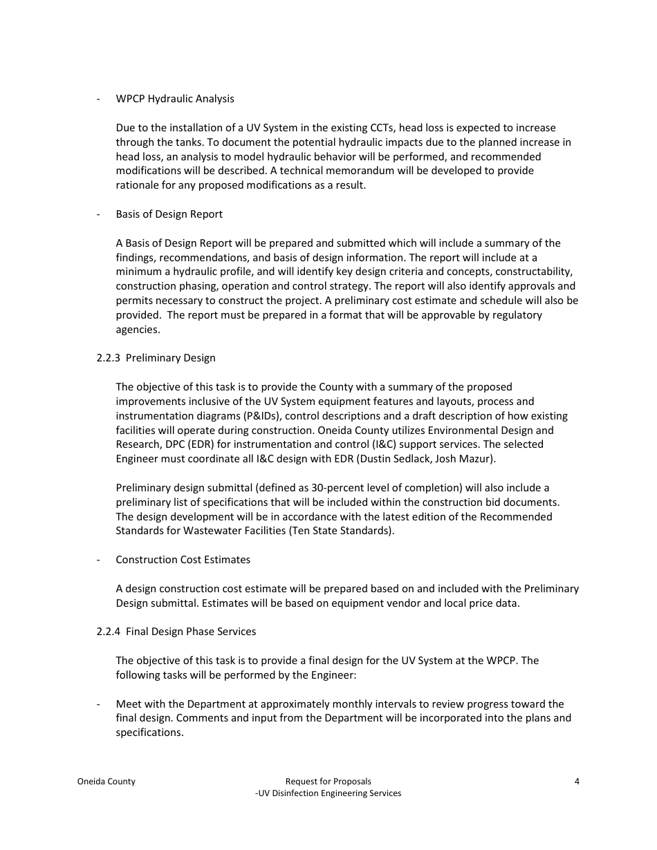 Request for Proposals - Uv Disinfection Engineering Services - Oneida County, New York, Page 4