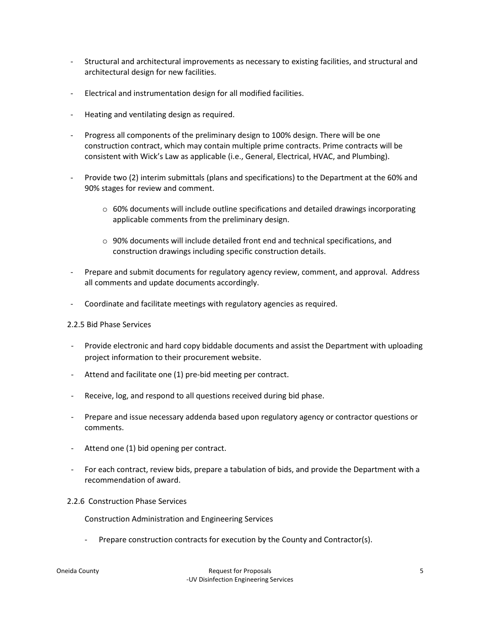 Request for Proposals - Uv Disinfection Engineering Services - Oneida County, New York, Page 5