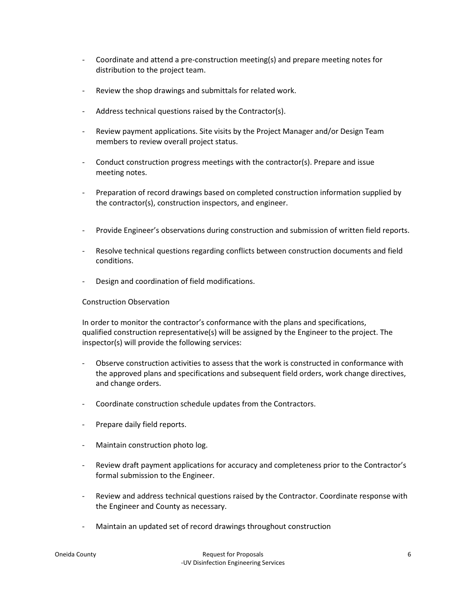 Request for Proposals - Uv Disinfection Engineering Services - Oneida County, New York, Page 6