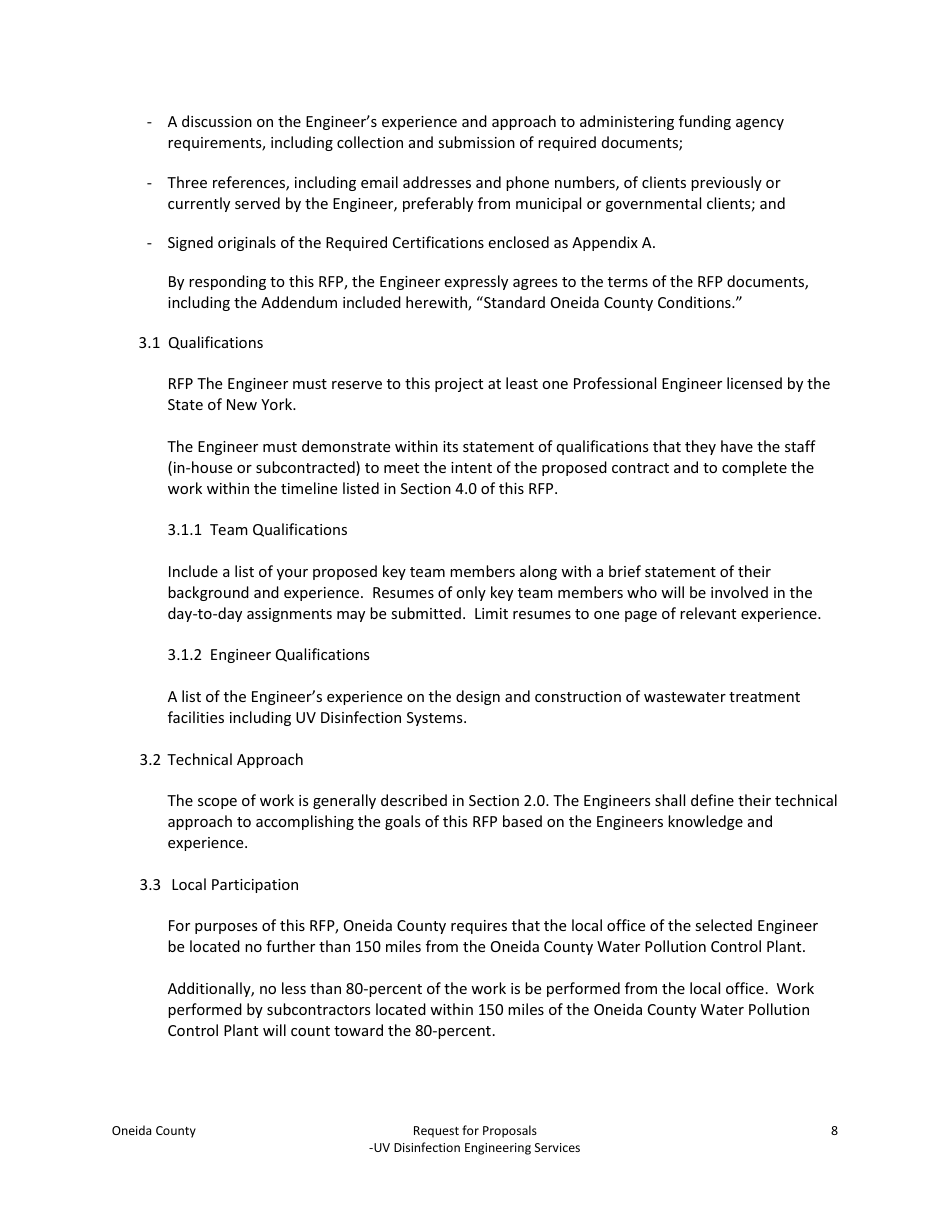 Request for Proposals - Uv Disinfection Engineering Services - Oneida County, New York, Page 8