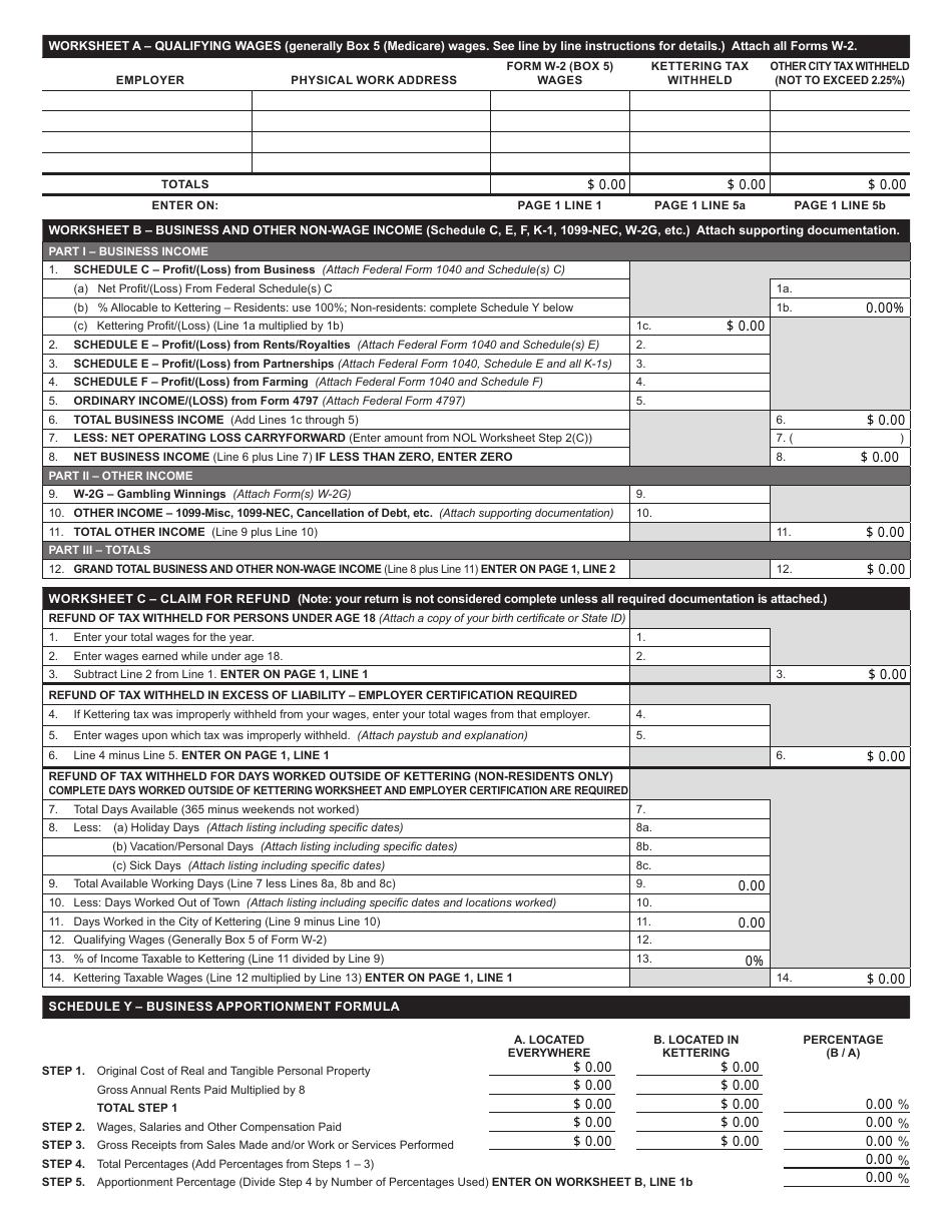 Form KR-1040 Individual Tax Return - City of Kettering, Ohio, Page 2