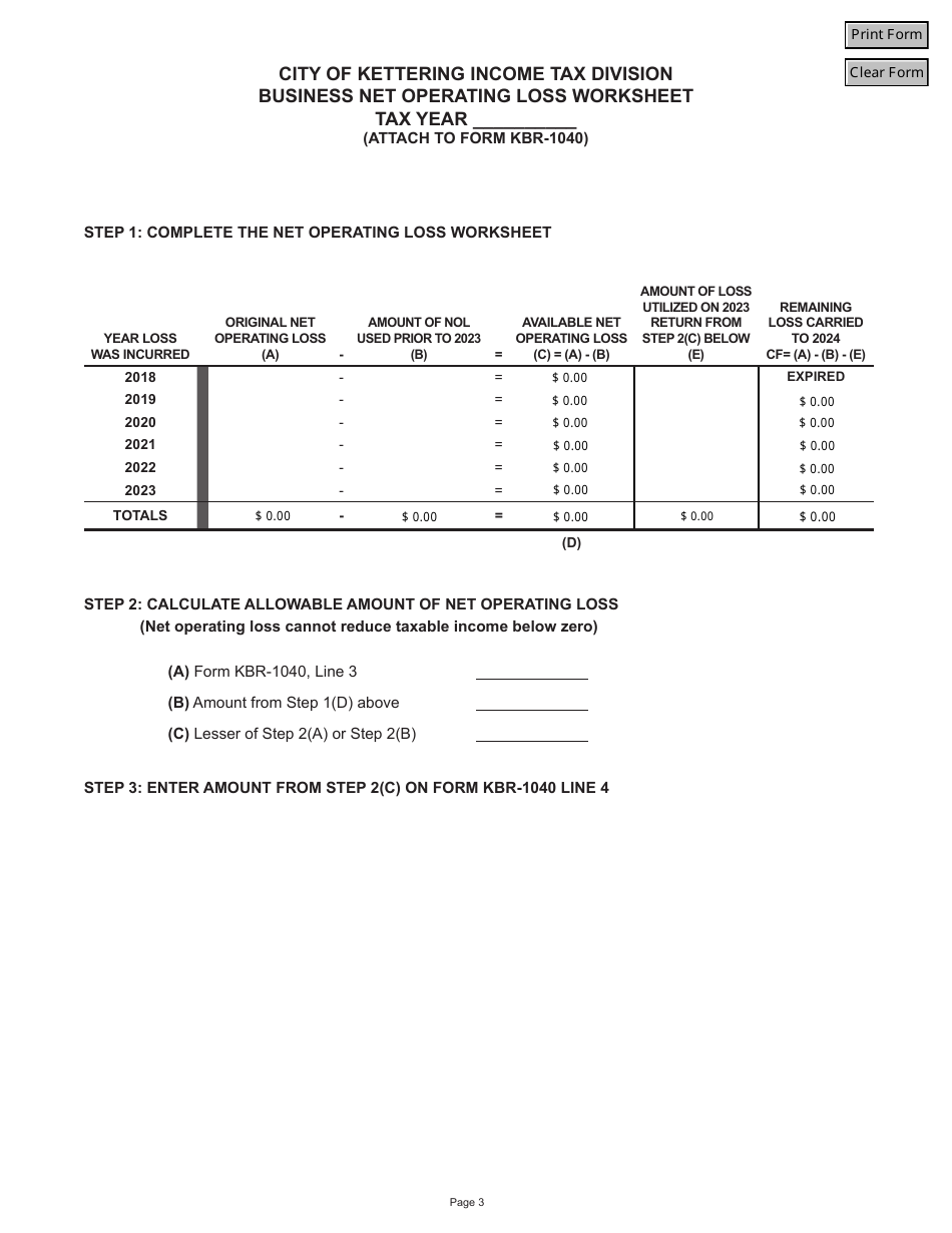 Instructions for Form KBR-1040 Business Tax Return - City of Kettering, Ohio, Page 3
