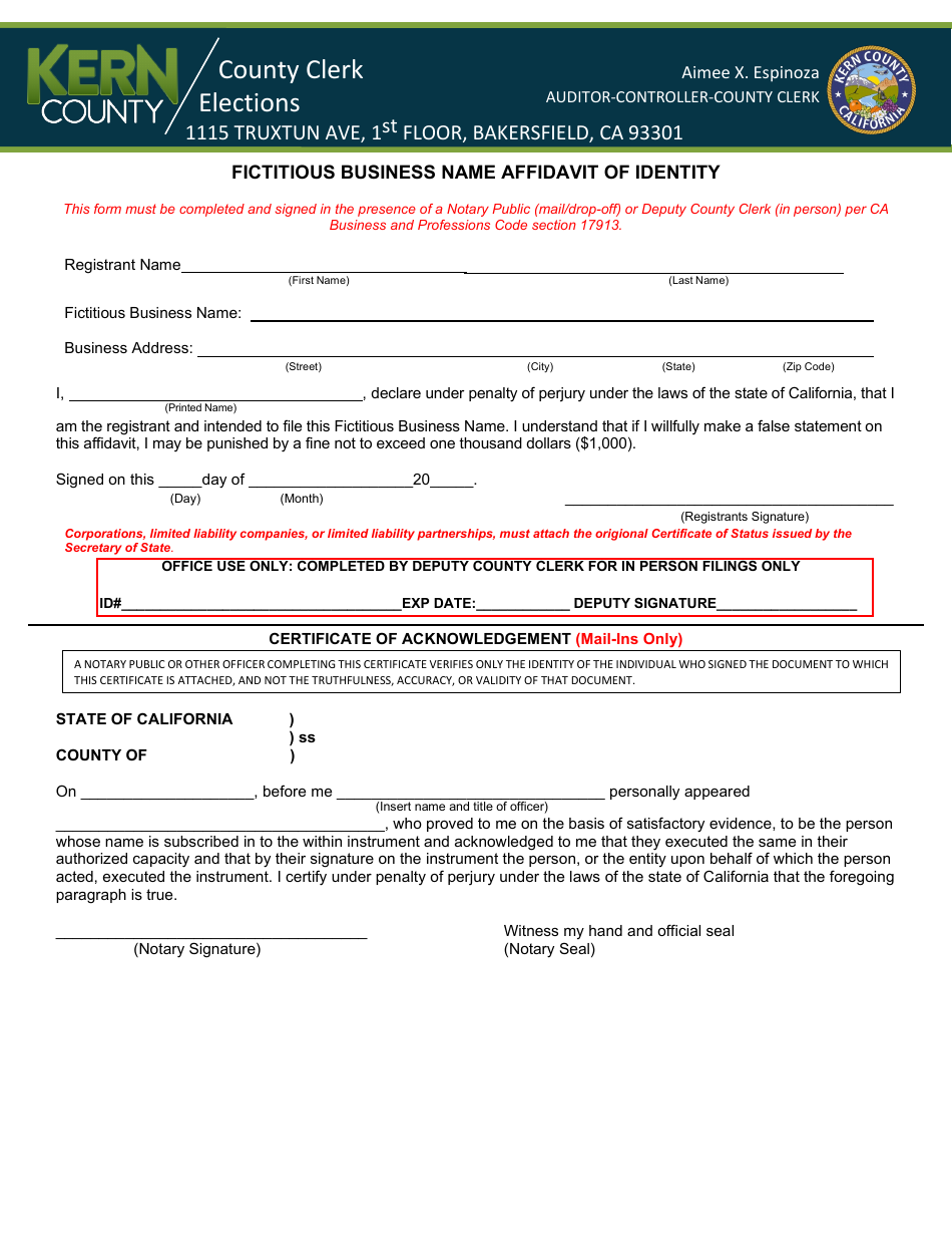 Fictitious Business Name Statement - Kern County, California, Page 2