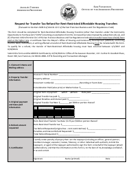 Document preview: Request for Transfer Tax Refund for Rent-Restricted Affordable Housing Transfers - City and County of San Francisco, California, 2024