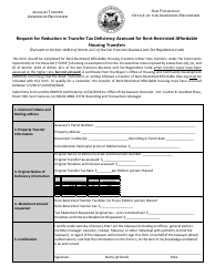 Document preview: Request for Reduction in Transfer Tax Deficiency Assessed for Rent-Restricted Affordable Housing Transfers - City and County of San Francisco, California, 2024