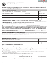 Document preview: Form TC-842 Disability Certification - Utah