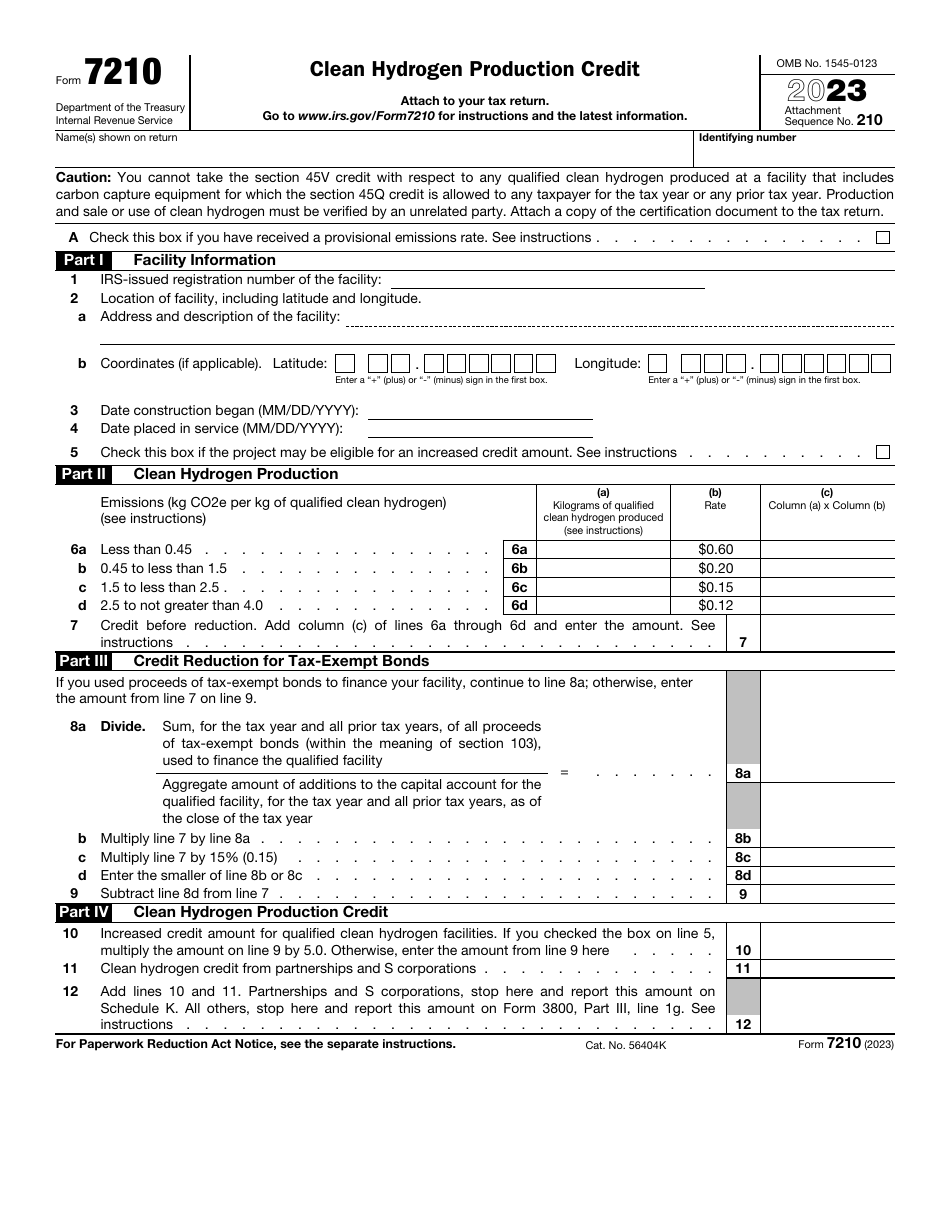 IRS Form 7210 Clean Hydrogen Production Credit, Page 1