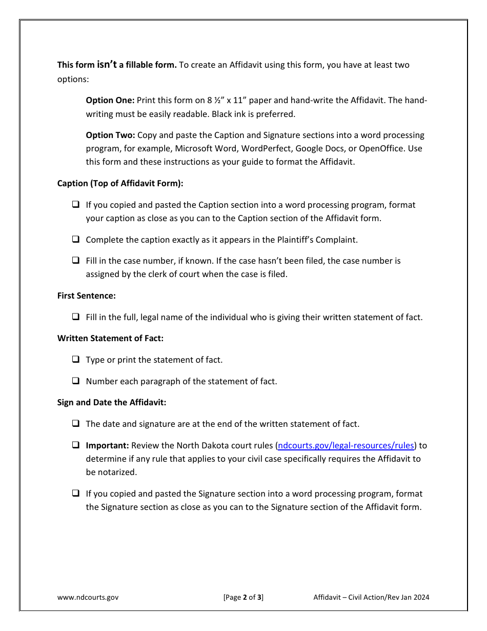 North Dakota Affidavit Download Printable PDF 2019 — 2024 | Templateroller