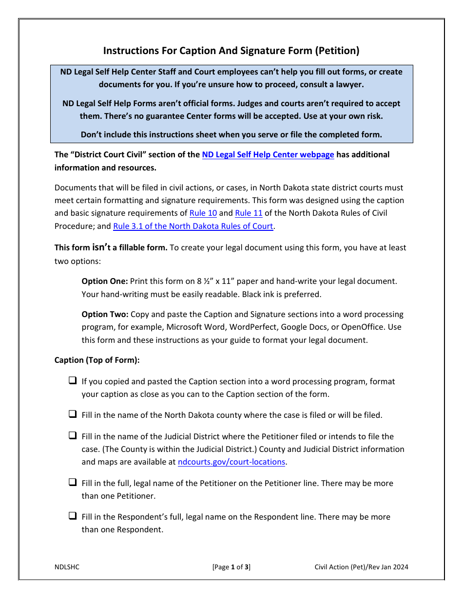North Dakota Caption and Signature Form (Petition) - Fill Out, Sign ...