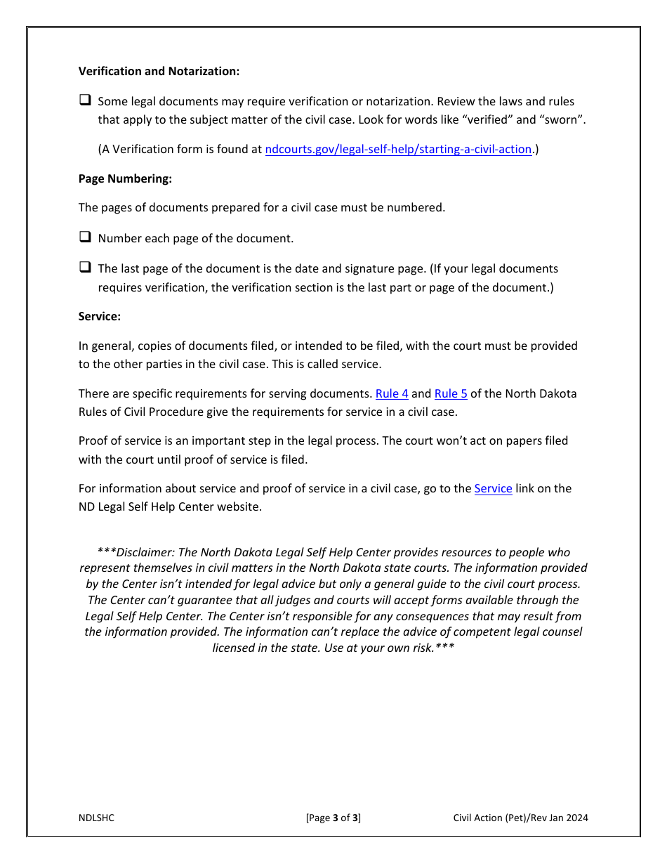 Caption and Signature Form (Petition) - North Dakota, Page 3