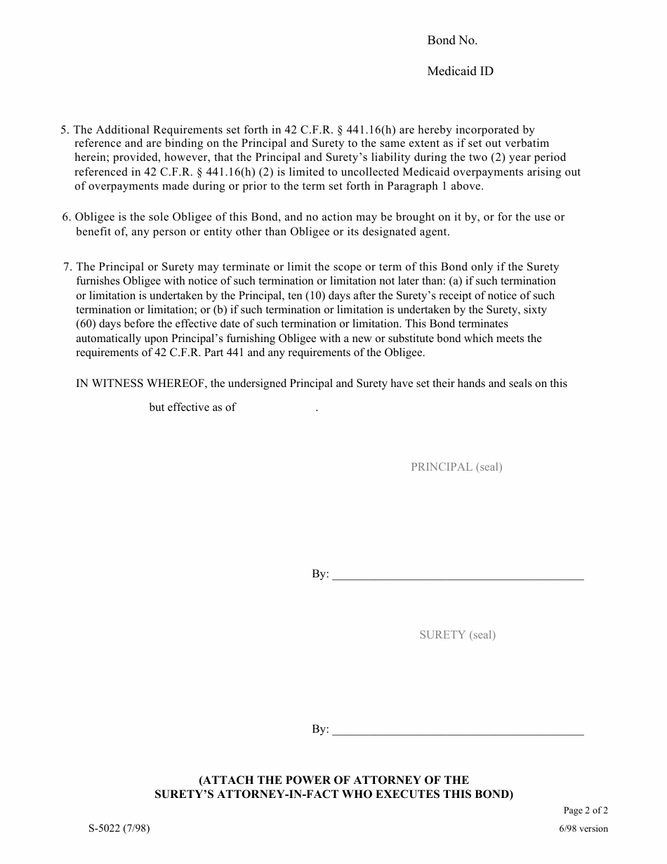Form S-5022 Home Health Agency (Provider Type 14) Annual Surety Bond Form - Arkansas, Page 3