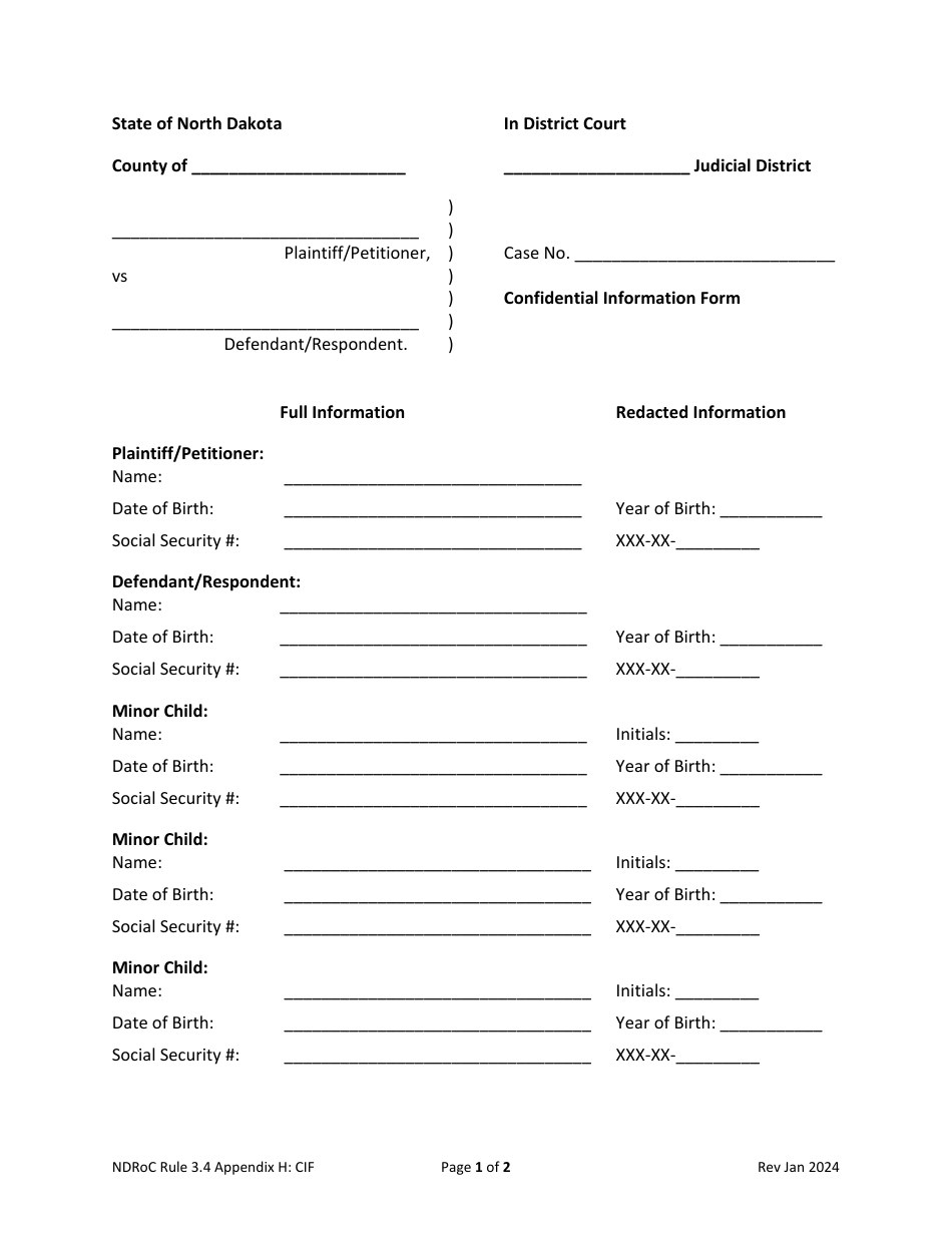 Appendix H Confidential Information Form - North Dakota, Page 3