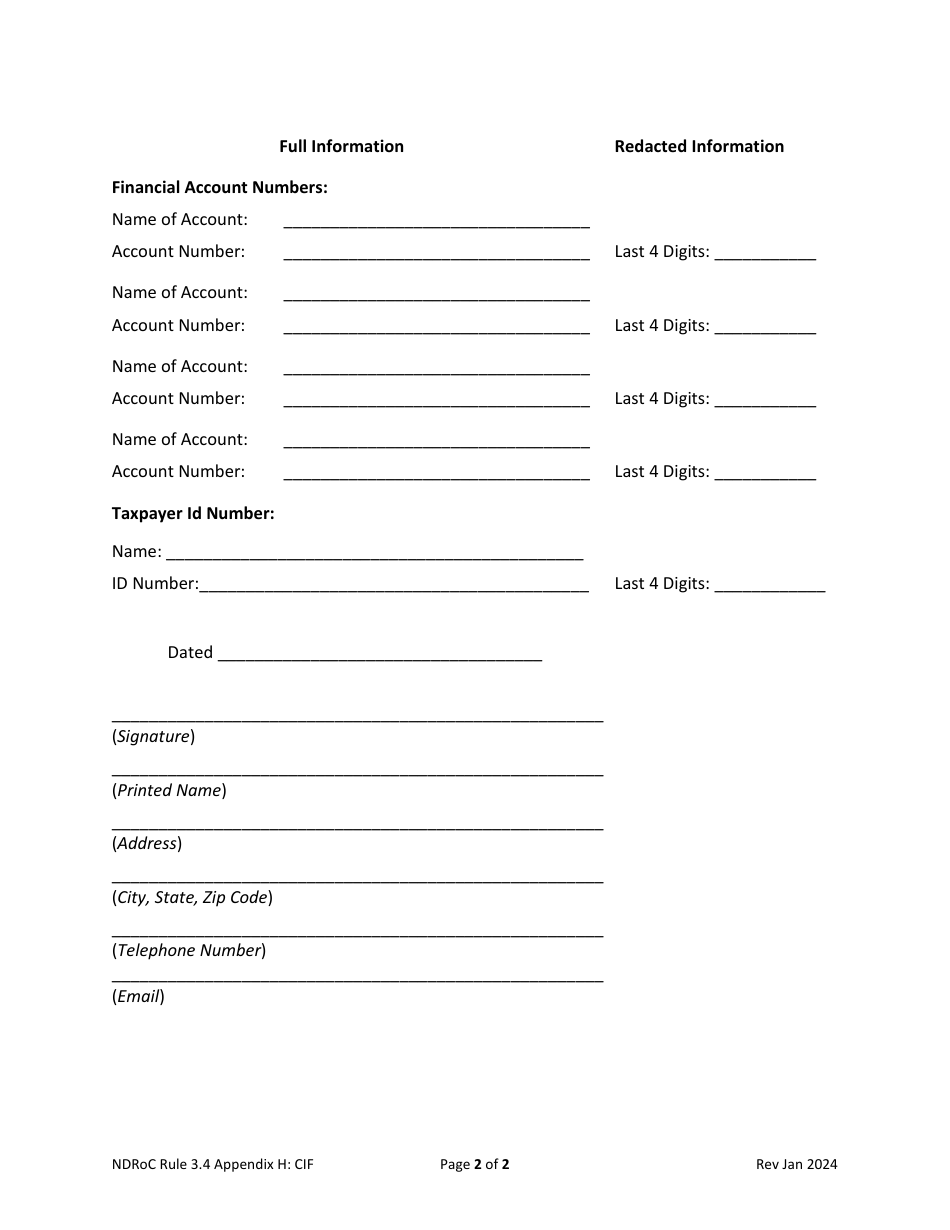 Appendix H Confidential Information Form - North Dakota, Page 4