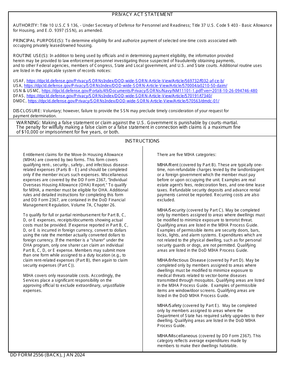 DD Form 2556 Download Fillable PDF Or Fill Online Move In Housing