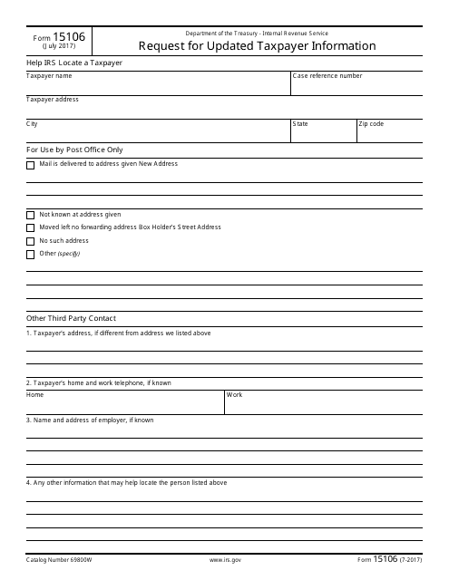 IRS Form 15106 Request for Updated Taxpayer Information